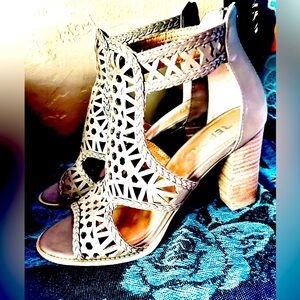 New Gray Report Leather Sandals w/ Heels, Intricate Design & Braiding, Size 8.5